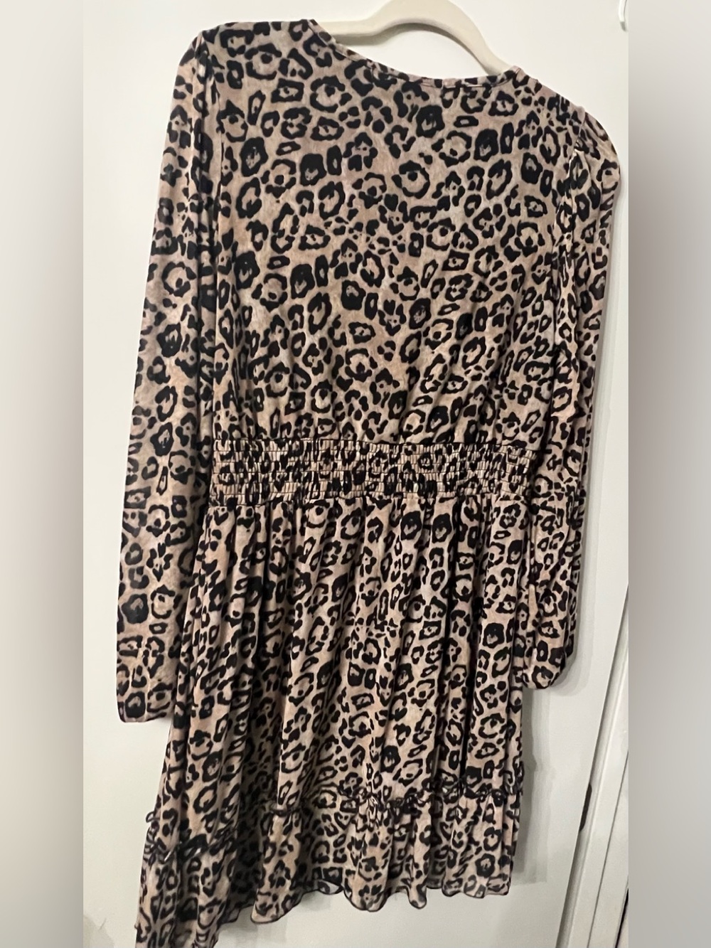Leopard Print V-Neck Long Sleeve Dress - Beige/Black - Picture 5 of 5